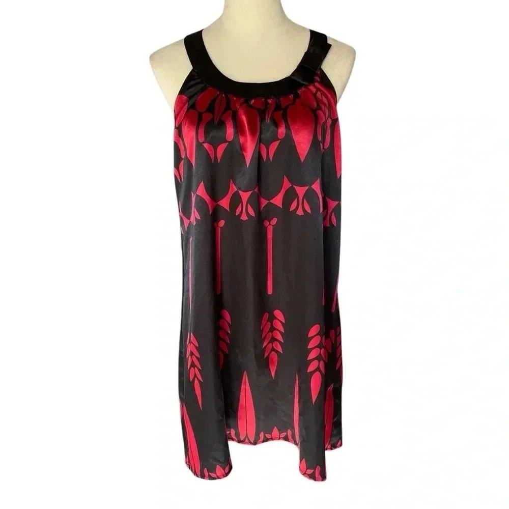 BCBG MaxAzria Satin Halter Black Red Dark Romantic Goth Mini Dress‎ Women Size M